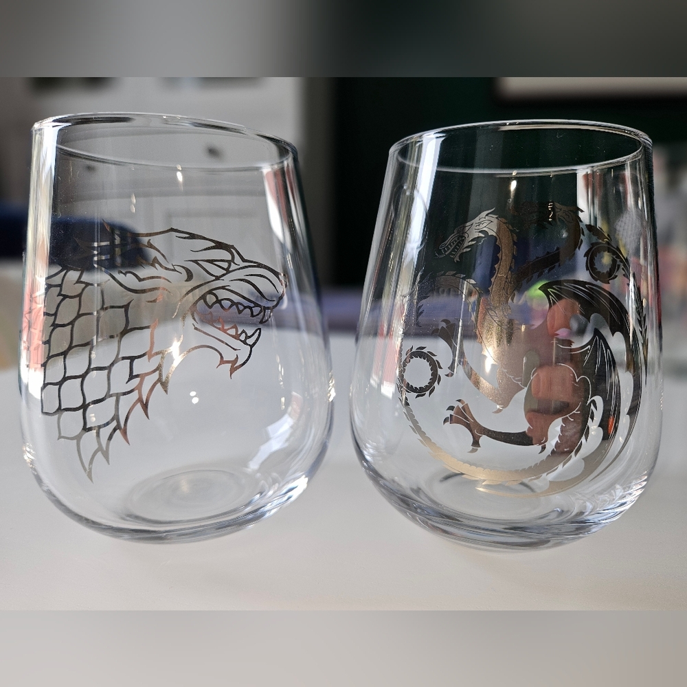 Game Of Thrones Stemless Wine Glasses Metallic Targaryen And Stark Sigils